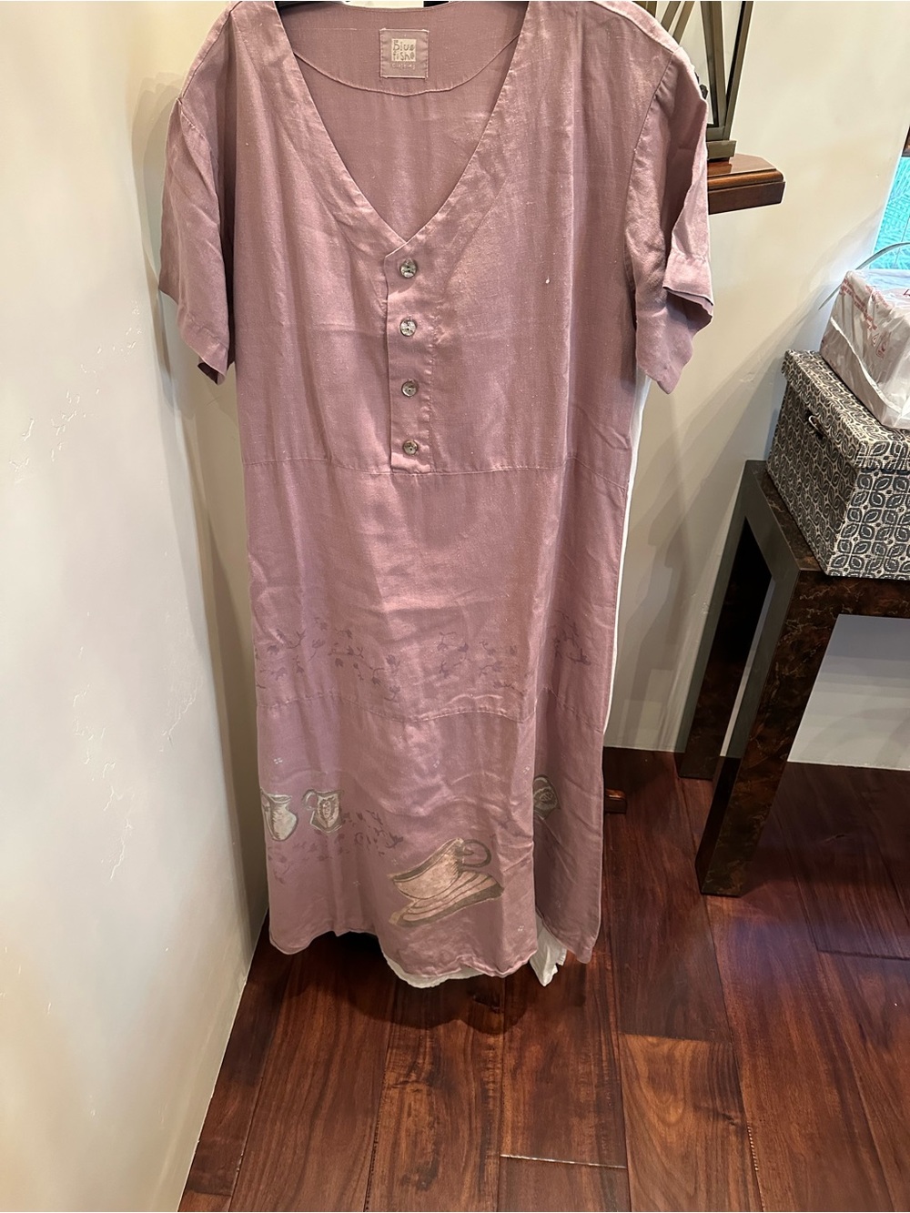blue fish mauve  V-Neck Button Front Midi Dress